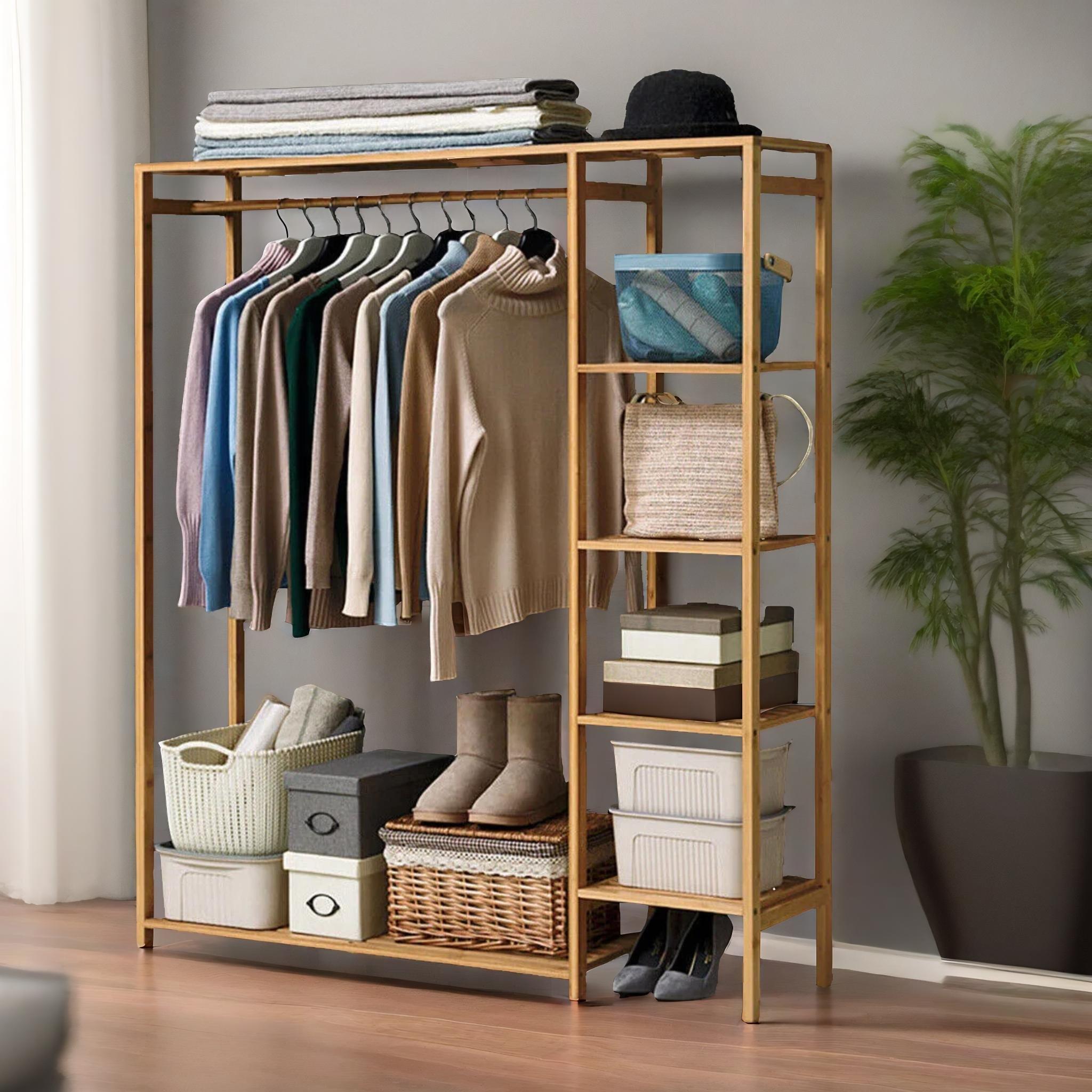 Bamboo Clothes Rail With 5 Shelves